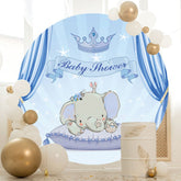 Aperturee - Blue Glitter Sleep Elephant Round Baby Shower Backdrop